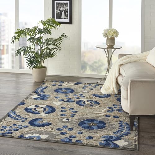 Nourison Home Aloha Natural Blue 6' x 9' Area Rug - Easy Clean, Non Shedding, Bed Room, Living Room, Dining Room, Kitchen (6' x 9') - color: Natural Blue, size: 6' x 9' (Rectangular)