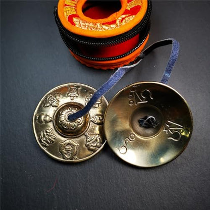 Tibetan Tingsha Bell Set - Tibetan Cymbals - for Sound Healing, Yoga, Meditation, and Mindfulness,Handmade in Nepal,Made of Bronze,Astamangal Pattern,6.5cm/2.6 inch - color: 8-Bronze-Astamangal-6.5cm