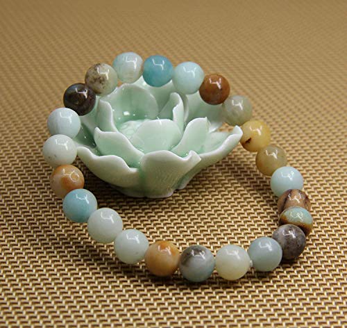 Angelstones Handmade Natural Healing Gemstone 8mm Round Beads Stretch Crystal Bracelet 7 Inch Unisex - color: Multicolor Amazonite