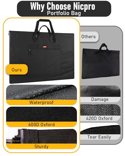 Nicpro Light Weight Art Portfolio Bag, 18x 24 Inches Waterproof Art Portfolio Case with Shoulder & Handle Carry, for Artwork, Poster, Sketch Drawing, Canvas, Photography, Solar Panel Storage