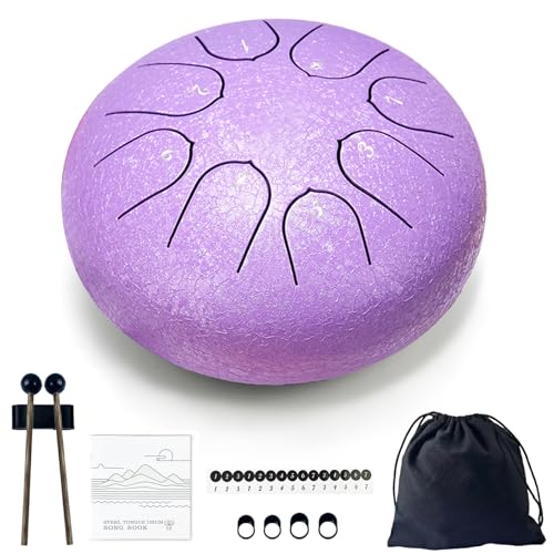 TUOKING Steel Tongue Drum 6 Inch 8 Notes D Major Rain Drum with Carry Bag,Hand pan Drum Mallet and Music Book - Perfect Zen Meditation Instrument, Gift for Beginners & Adults(Purple) - color: Purple, size: 6 Inch 8 Notes