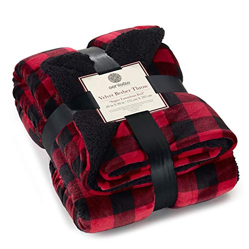Sherpa Throw Blanket Super Soft Reversible Ultra Luxurious Plush Blanket, 60 x 80 inches, Buffalo Check Red/Black - color: Buffalo Check Red / Black, size: Twin (60" x 80")