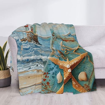 Flannel Throw Blanket 50x40 Inch, Beach Prints Anti-Pilling Warm Fuzzy Blankets for Bed Sofa Couch Travel - color: Beach, size: 50x40 Inch