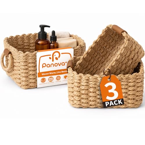 Storage Basket, Recycled Paper Rope Basket Organizer, 3Pcs Small Baskets for Organizing, Mini wicker Basket for Decorative Storage Bins, Shelves, Cabinet - Brown - color: Brown
