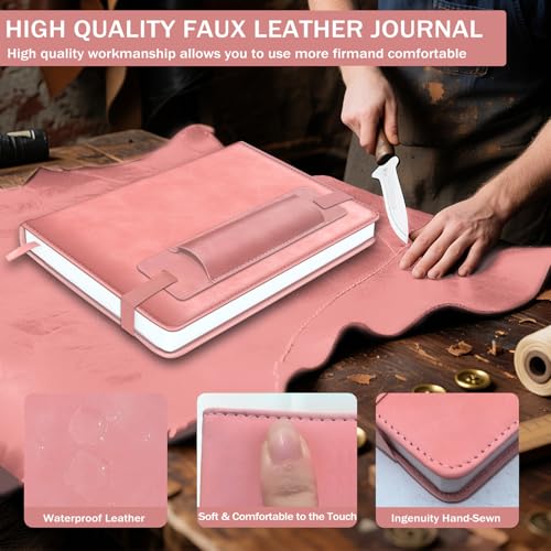 Lined Journal Notebook for Women Men, 256 Pages, Medium 5.7 in x 8.3 in - 100 GSM Thick Paper – Hardcover Leather Journals for Writing, Work, School, Note Taking, Diary Notepad,Pink - color: Pink
