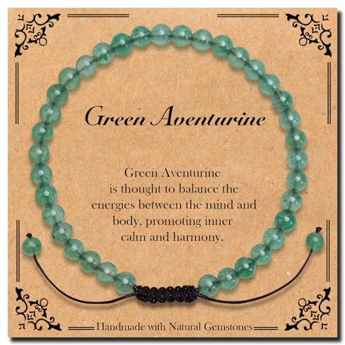 BONNY BOXX Braided Genuine Bracelet, Elegant Handcrafted Natural Gemstone Crystal Bracelet Healing Power Energy Inspirational Gifts with Card for Unisex - color: Green Aventurine, size: 4MM