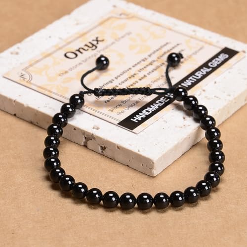 MASSIVE BEADS Handmade Yoga Natural Stone Crystal Healing Power Energy Gifts for Unisex Adult Bracelet Macrame Adjustable - color: Black Onyx(Positive Energy), size: 6mm