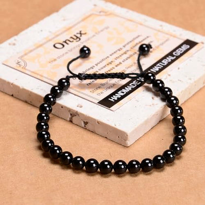MASSIVE BEADS Handmade Yoga Natural Stone Crystal Healing Power Energy Gifts for Unisex Adult Bracelet Macrame Adjustable - color: Black Onyx(Positive Energy), size: 6mm