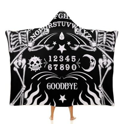 Skull Skeleton Witch Board Tarot Black Art Large Size Comfortable Hooded Blanket, Warm Blanket 50"x60" - color: Skull Skeleton Witch Board Tarot Black Art, size: 50"x60"