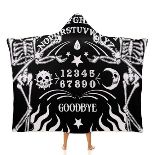Skull Skeleton Witch Board Tarot Black Art Large Size Comfortable Hooded Blanket, Warm Blanket 50"x60" - color: Skull Skeleton Witch Board Tarot Black Art, size: 50"x60"
