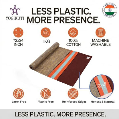 Yogikuti 100% Cotton Yoga Rug/Natural Woven Yoga Mat/Breathable Non-Slip Yoga Carpet for Ashtanga, Iyengar & Meditation Practice/Foldable & Eco-Friendly Yoga Mat