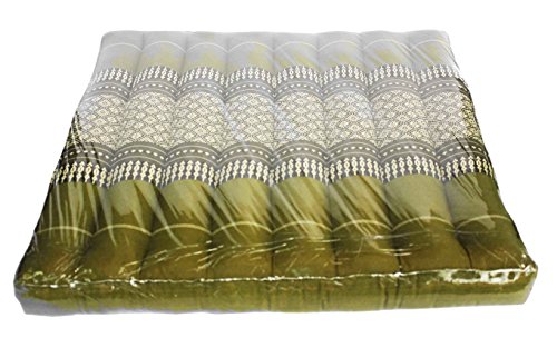 Floor Cushions Thai Cushion Meditation Zabuton Thai Style Soft Stuffed Filled Kapok Size 20"x20"x3" (Green)
