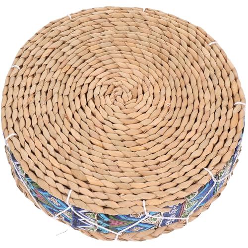 Hemobllo Braided Meditation Seat Cushion 30cm Diameter X 7cm Height, Handwoven Straw and Corn Husk, Woven Sitting Pad for Zen Decor, Yoga Studio, Living Room Floor Cushion