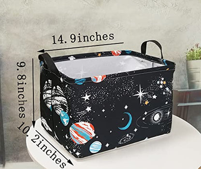 Storage Basket Home Shelf Basket Kids Organizer Box Clothes Laundry Hamper Nursery Bin Gift Laundry Basket with Handles for Home (Black Planet) - color: Black Planet