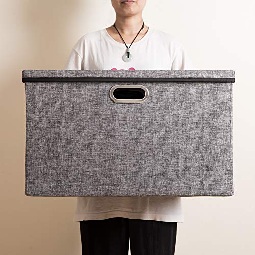 Extra Large Collapsible Storage Bins with Lids [5-Pack] Linen Fabric Foldable Storage Baskets Boxes Organizer Containers Cube with Cover for Bedroom Closet Office Nursery (22.8x15.75x13.8)