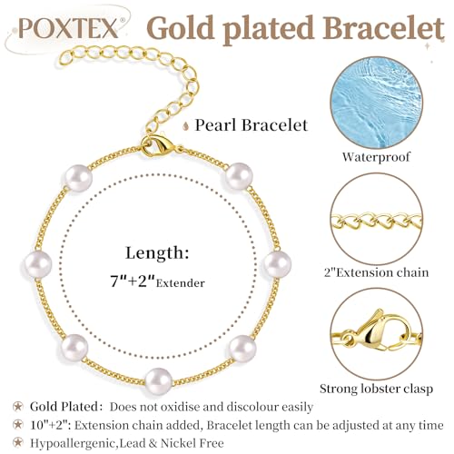 3mm Diamond Classic Tennis Bracelet for Women Dainty, Gold Jesus Cross Bracelets Trendy, 14K Gold Plated Heart/Evil Eye/Pearl/Starfish & Seashell Charm Bracelets for Women Bulk - style: Pearl-Gold plated