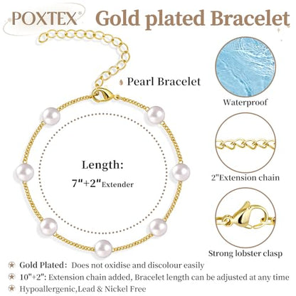 3mm Diamond Classic Tennis Bracelet for Women Dainty, Gold Jesus Cross Bracelets Trendy, 14K Gold Plated Heart/Evil Eye/Pearl/Starfish & Seashell Charm Bracelets for Women Bulk - style: Pearl-Gold plated