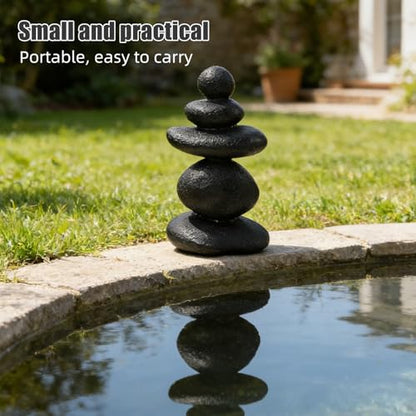 Stacked Stone Sculpture - Mini Zen Rocks for Garden Patio Japanese Themed Decor - Resin 5-Stone Meditation Rock Cairn Ornament