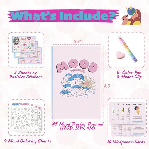 Mood Tracker Journal Set for Teen Girls & Women | 126-Day Guided Mental Health & Self-Care Planner with Daily Check-In, Weekly Reflection, Mood Charts & Mindfulness Cards | Journal Gift Kit