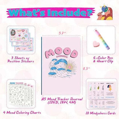 Mood Tracker Journal Set for Teen Girls & Women | 126-Day Guided Mental Health & Self-Care Planner with Daily Check-In, Weekly Reflection, Mood Charts & Mindfulness Cards | Journal Gift Kit