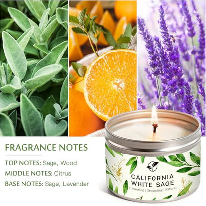 Sage Candles for Cleansing, Pure White Sage Candle 6 OZ- 35 Hour Burn Time, Aromatherapy Candle for Cleansing House Negative Energy Smudge Kit, Spiritual Meditation Housewarming Gifts - style: Pure Sage
