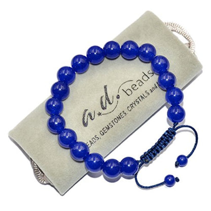 AD Beads Natural 10mm Gemstone Bracelets Healing Power Crystal Macrame Adjustable 7-9 Inch - color: Blue Jade