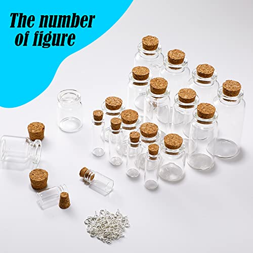 Geiserailie 45 Pcs Mini Glass Bottles with Cork Stoppers Spell Jar Mini Glass Vials Potion Bottles Clear Wishing Jars with 50 Eye Screws 3 Funnels for Party Favors DIY Art Crafts Decoration(Medium) - size: Medium