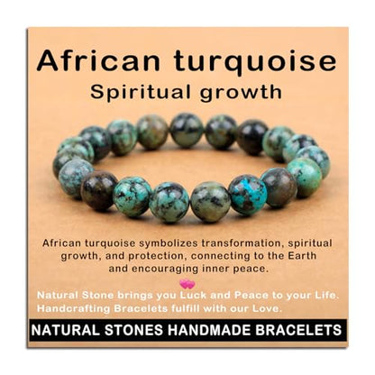 AD Beads Handmade Gemstone Stretch Elastic Bracelet Crystal Healing Reiki Nature's Beauty and Spiritual Essence Unisex - color: African Turquoise (Spiritual Growth), size: 10mm