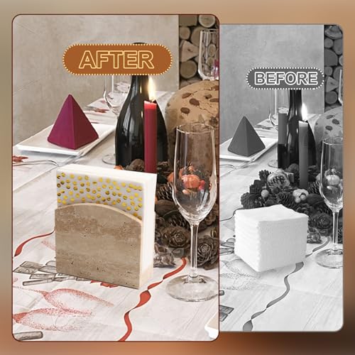 Travertine Stone Napkin Holder,Standing Napkin Holders Fit for 6.5”x6.5” Luncheon-Sized Napkins,Stone Napkin Holder for Table Kitchen Counter Dining Room Party Bar Decor,Beige - size: 6.6x5.5 Inch