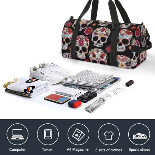 Sugar Skull Art Large Capacity Portable Fitness Bag, Easy to Carry - color: Sugar Skull art
