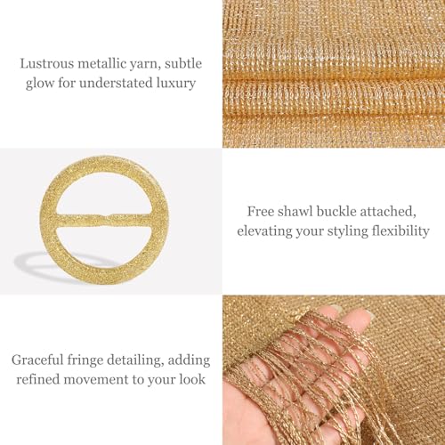 Sumolux Shawls Wraps for Evening Dresses Metallic Glitter Shawls Scarf for Women Sparkling Wedding with Free Buckle - color: Golden