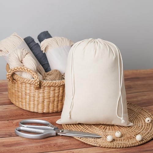 100 Percent Cotton Drawstring Bags, Reusable Quality with Double String, For Pantry Gifts Kitchen - Pack of 6 (Natural Beige, 9 x 12 Inch) - color: Natural Beige, size: 9 x 12 Inch