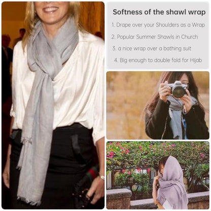 Harewom Lightweight Gauze Linen Feeling Shawl Wraps for Women Beach Summer Scarf for Evening Wedding Dresses - color: Shawl Wraps - Light Gray