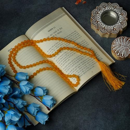 Natural Yellow Citrine Semi Precious Gemstone 108 Beads Japa Mala Prayer Necklace Wrist Mala Bracelet For Yoga Meditation Energy Balancing