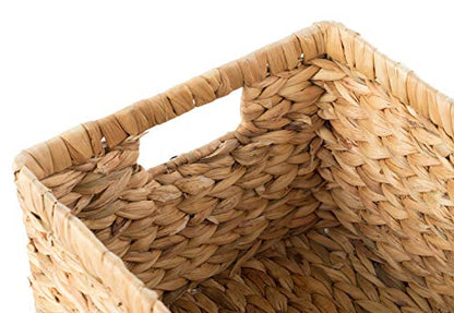 Natural Woven Water Hyacinth Wicker Rectangular Storage Bin Basket with Handles, Large - size: Large