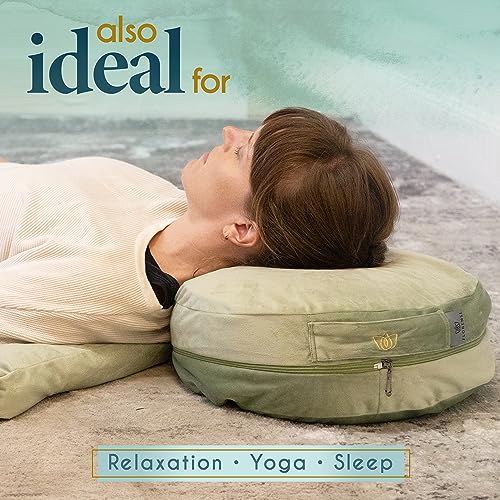 Florensi Meditation Cushion & Zabuton Meditation Mat Bundle- Premium Velvet Meditation Pillow for Women and Men,Washable Cover, Buckwheat Round Floor Pillow & 100% Cotton Square Floor Cushion
