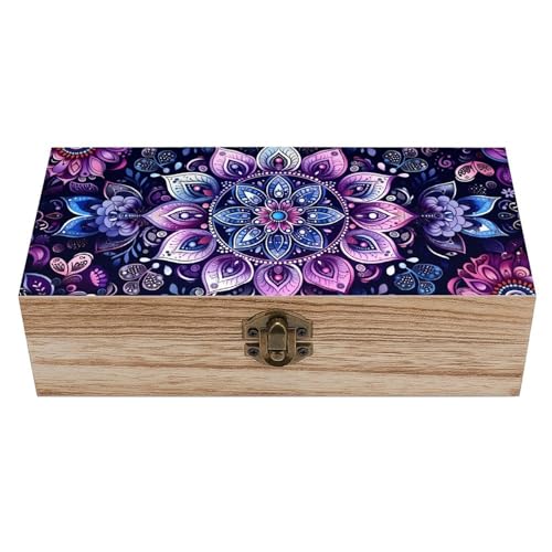 Floral Mandala Wooden Storage Box (7.9" X 3.9" X 2.3"),Vintage Wooden Jewelry Box with Hinged Lid Natural Wood Keepsake Storage Boxes, Decorative Rustic Organizer for Home Decor Crafts Rings Gifts - color: Floral Mandala