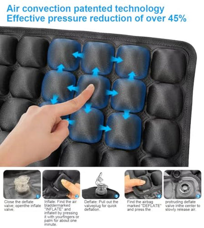 Sondur Travel Cushion, Inflatable Airplane Seat Cushion for Long Flights, 3D Air Cell Seat Cushions with Foot-operated Inflatable Accessories for Office Chair, Wheelchair, Cars, Home Living