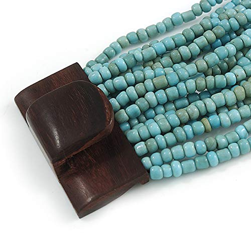 Avalaya Dusty Light Blue Glass Bead Multistrand Flex Bracelet With Wooden Closure - 19cm L
