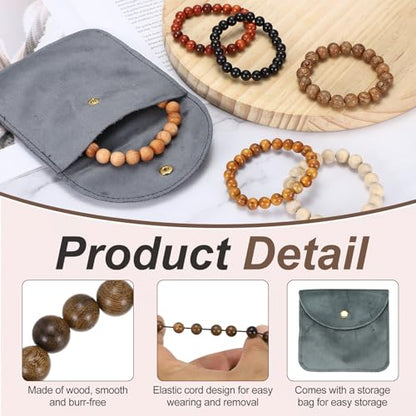 MECCANIXITY Pcs Prayer Beads Bracelet, Natural Wooden Bead Mala Bracelets Link Wrist for Men Women Beaded Stretch Crafts Bangle