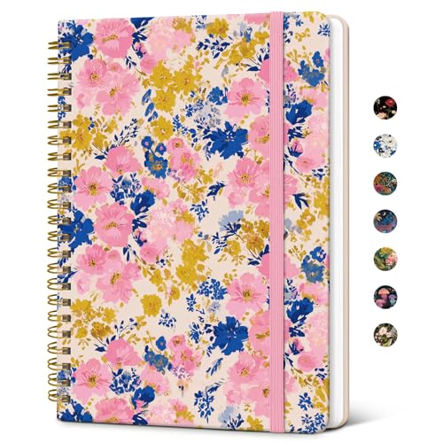 Taja Spiral Journal Notebook for Women, Pretty Hardcover Lined Notebook for Work & Note Taking, Aesthetic Cute Journal for Writing, 140 Pages, 5.8"x8.3", Pink Garden - color: M-Pink Garden