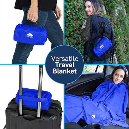 BlueHills Ultra Compact Travel Blanket 2 Pack Large Soft Cozy Portable Blanket Sheet with Carry Case and for Flight Airplane Car Layover Camping Hotel Blue C205-2PK-Royal - color: C205-2pk-royal