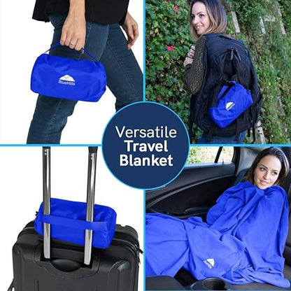 BlueHills Ultra Compact Travel Blanket Pillow in Portable Bag Case Premium Cozy Soft Compact Pack Large Blanket for Airplane Flight Layover Blue - Royal C005 - color: C005-royal