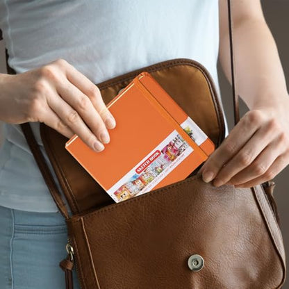 E-WEICHEN Square 5x5 inches 80gsm 96sheets/192 Pages Notebooks Blank Sketchbooks Travel Journal Pocket Hardcover Paint Writing Diary Memo Planner PU Leather Cover. Orange - color: PU Cover-5x5in-Orange