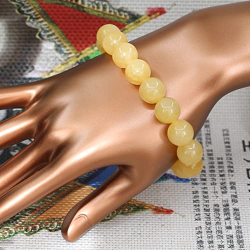 Keleny Semi Precious Stones Natural Gemstones 12mm Round Beads Crystal Stretch Bracelets 7 Inch Unisex - color: Yellow Quartzite