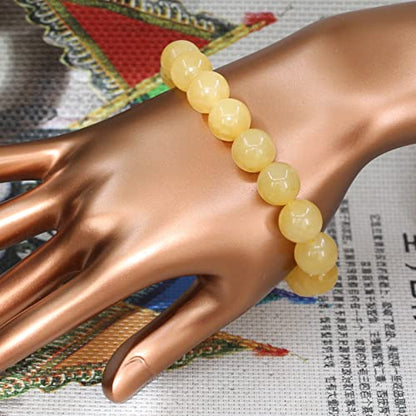 Keleny Semi Precious Stones Natural Gemstones 12mm Round Beads Crystal Stretch Bracelets 7 Inch Unisex - color: Yellow Quartzite