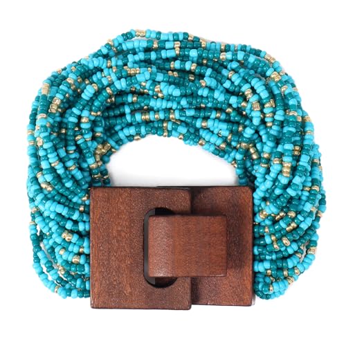 Multi Layers Seed Beads Wide Bangle Strand Bracelet for Women (BR1167)… - color: BlueGold