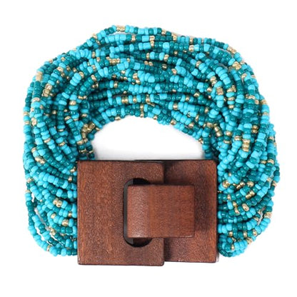 Multi Layers Seed Beads Wide Bangle Strand Bracelet for Women (BR1167)… - color: BlueGold