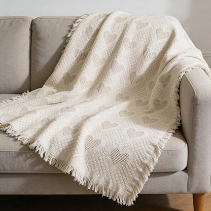 Pure Country Weavers Waffle Weave Hearts Natural Weave Blanket - Gift Tapestry Throw Woven from Cotton - Made in The USA (69x48) - color: Basketweave Hearts