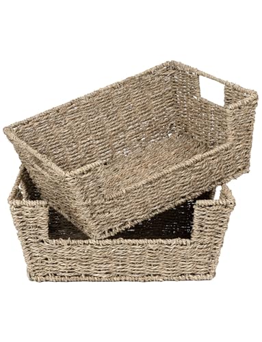 StorageWorks Wicker Storage Basket for Pantry Organizers and Storage, Stackable Seagrass Pantry Baskets for Shelves, 2-Pack - color: Natural(Seagrass), size: 13 ½"L x 10 ¾"W x 5"H